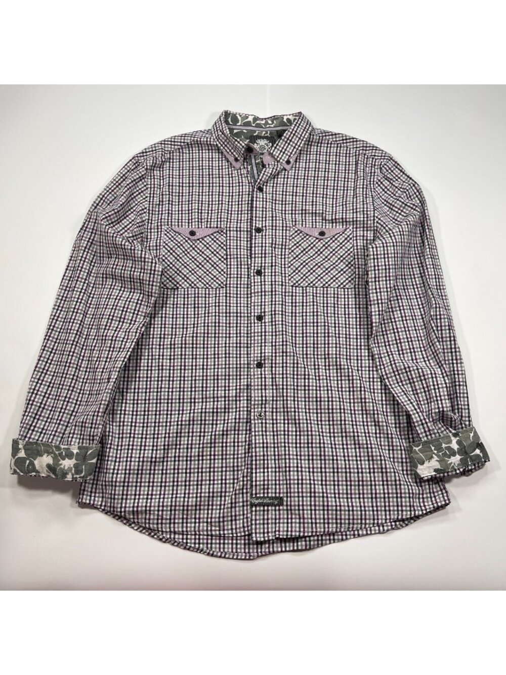 English Laundry Blaque Label Shirt Men L Purple Cotton Check Button Down Western
